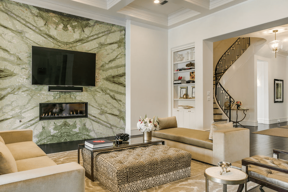 Verde Aurora marble accent wall Image couretesy of Aria Stone Gallery